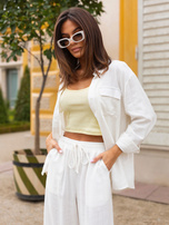 Ecru rozpinana koszula z dodatkiem lnu