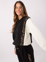 Ecru-czarny casualowy komplet z bluzą bez kaptura