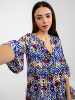 Hurt Fioletowa luźna sukienka we wzory z falbaną SUBLEVEL