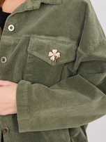 Khaki sztruksowa kurtka z gumką na dole RUE PARIS 