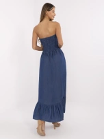 Dunkelblaues Bandeau-Kleid mit Rüsche.