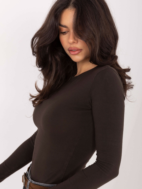 Czekoladowa damska bluzka basic z bawełny