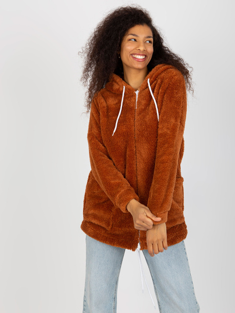 Hurt Jasnobrązowa futrzana bluza rozpinana z kieszeniami RUE PARIS