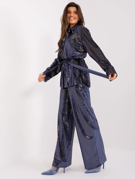 Hurt Granatowy elegancki komplet damski z cekinami