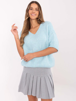 Hurt Jasnoniebieski sweter oversize z krótkim rękawem