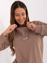 Ciemnobeżowa damska bluza bez kaptura 