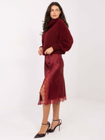 Bordowa elegancka spódnica z koronką RUE PARIS 