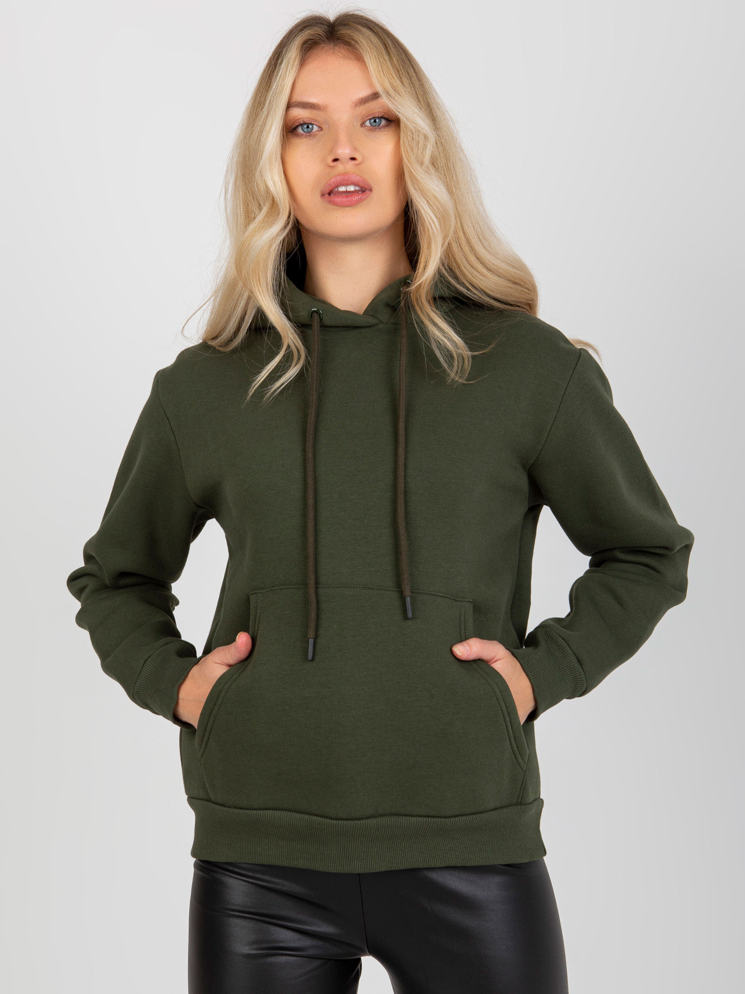 Khaki dresowa damska bluza basic kangurka RUE PARIS