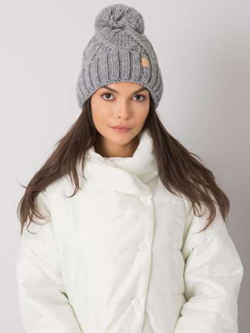 Gray winter hat with pompom