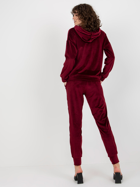 Hurt Bordowy damski komplet welurowy ze spodniami