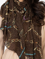 Brązowa damska chusta z nadrukiem