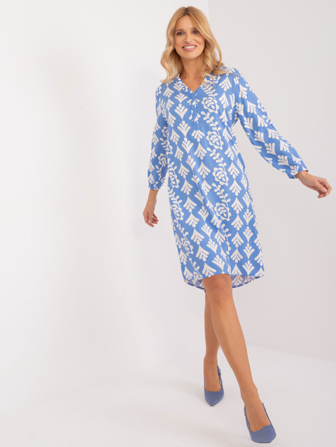 Hurt Niebieska asymetryczna sukienka z printem