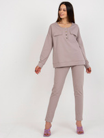 Hurt Ciemnobeżowy bawełniany komplet dwuczęściowy