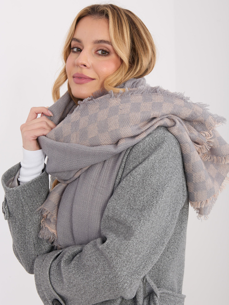 Szaro-jasnoróżowy damski szal z wełną