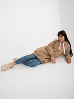 Hurt Ciemnobeżowa długa dresowa bluza basic z kapturem