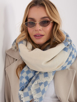 Ecru-niebieski damski szal z wełną