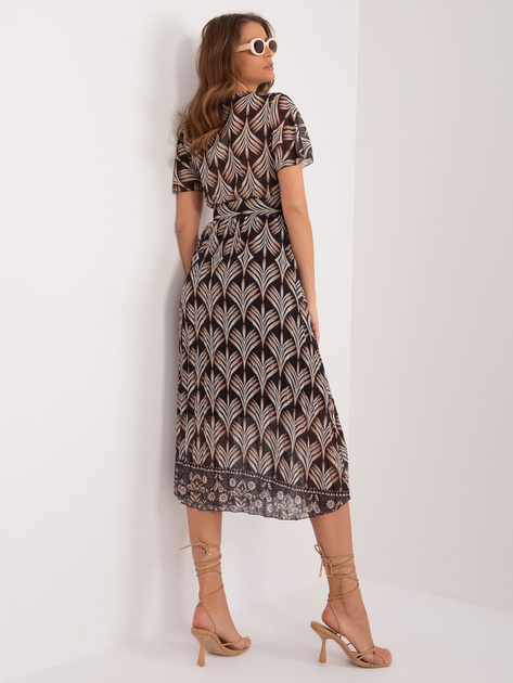 Hurtownia Czarna damska sukienka z printami i krótkim rękawem