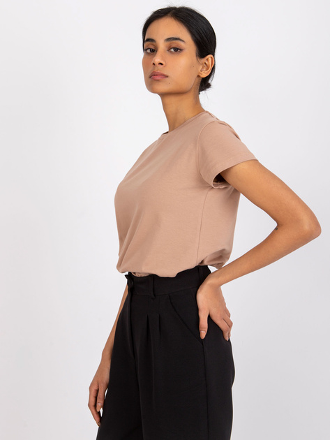 Camelowy t-shirt z bawełny basic Peachy