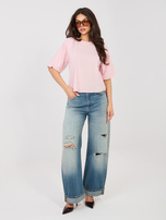 Pastelowa różowa damska bluzka z krótkim rękawem SUBLEVEL 