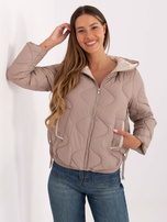 Ciemnobeżowa przejściowa kurtka ze ściągaczami