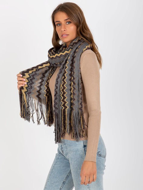 Hurtownia Szary wzorzysty szal z błyszczącą nitką