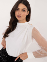 Hurt Biała wizytowa bluzka z siateczkowymi rękawami