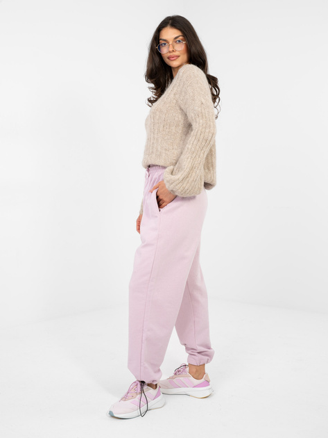 Liliowe dresowe spodnie z gumką w pasie