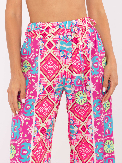 Hurtownia Różowe szerokie spodnie z materiału we wzory