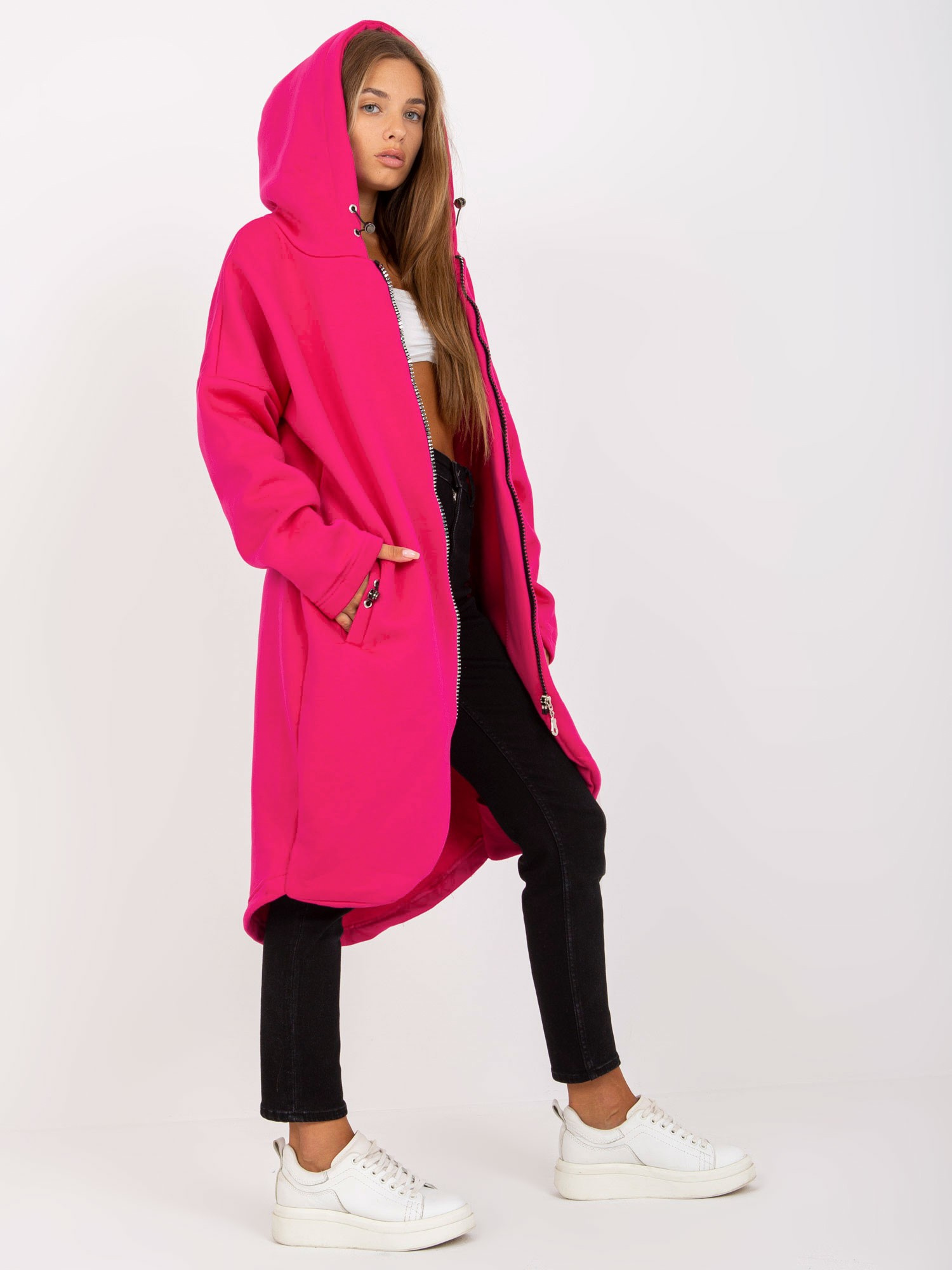 Fuksjowa dresowa bluza basic z kapturem Tina RUE PARIS
