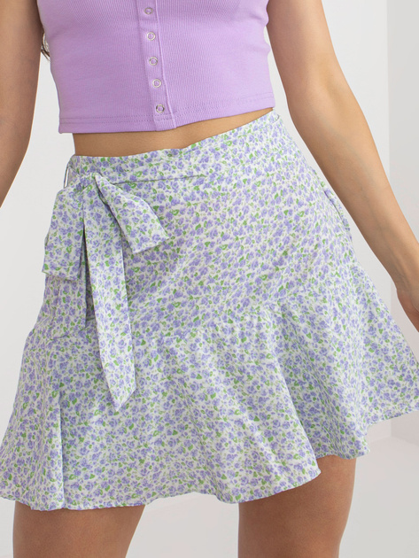 Hurt Biało-fioletowe damskie spódnico spodenki z paskiem