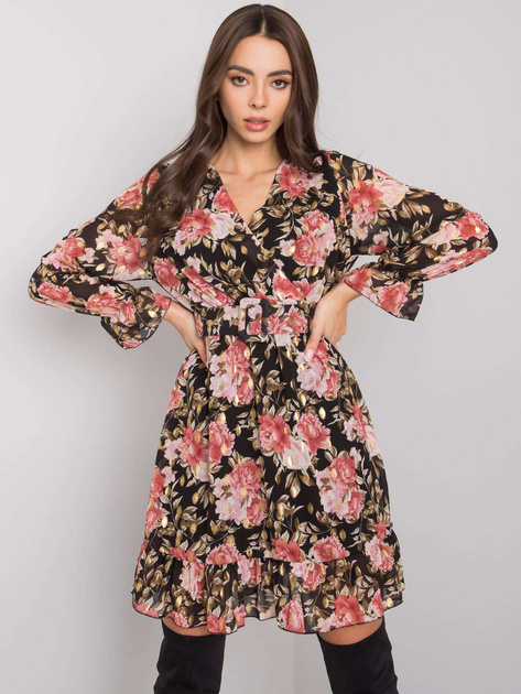 Czarno-różowa sukienka z falbaną Alisia