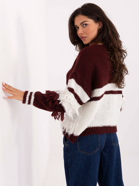 Bordowo-ecru rozpinany sweter z wełną