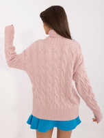 Hurtownia Jasnoróżowy damski sweter oversize z golfem