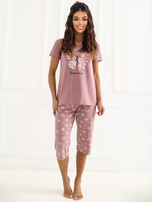 Brudnoróżowa dwuczęściowa piżama w motyle