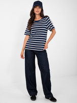 Navy-blue and white women's basic striped t-shirt RUE PARIS.
