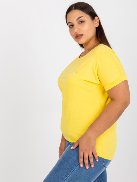Żółty asymetryczny t-shirt plus size z bawełny