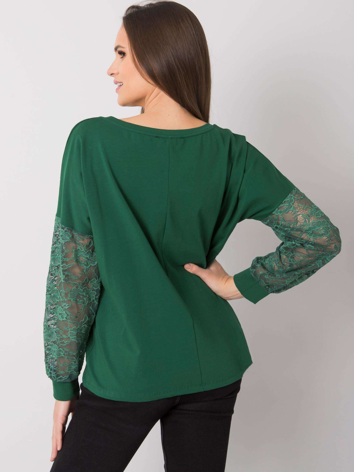 Dunkelgrüne Bluse mit Spitze Shantelle RUE PARIS.