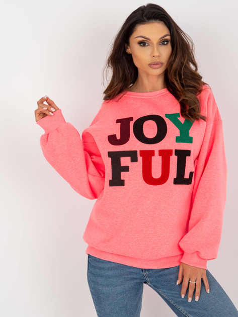 Hurt Fluo różowa damska bluza bez kaptura z naszywkami