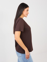 Czekoladowy t-shirt basic o klasycznym kroju RUE PARIS