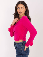 Fuksjowa krótka bluzka z drapowaniem