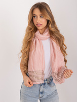 Hurt Jasnoróżowa długa chusta damska z aplikacją