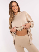 Hurtownia Beżowy dresowy komplet z bluzą z kapturem