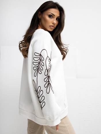 Ecru dresowa bluza z haftem na rękawach RUE PARIS