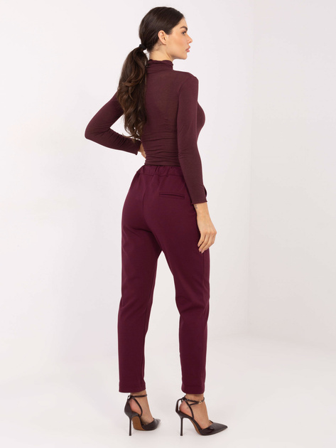 Burgundowe materiałowe spodnie z nogawką 7/8