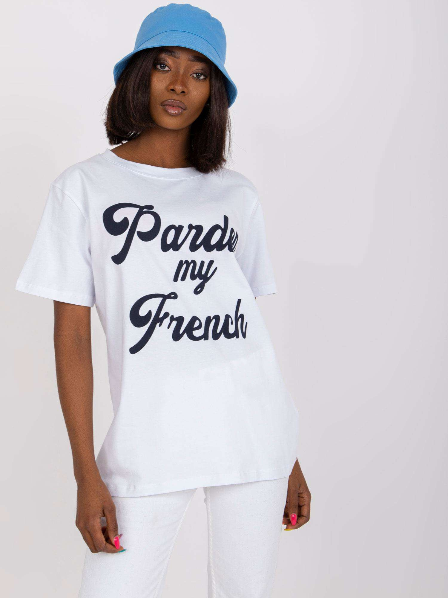 Biały t-shirt bawełniany z nadrukiem Jade