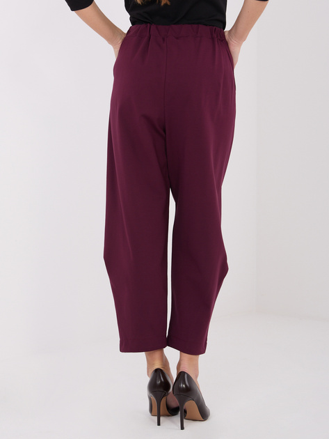 Burgundowe damskie spodnie z kieszeniami RUE PARIS