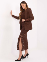 Brązowa koronkowa spódnica z rozcięciem 