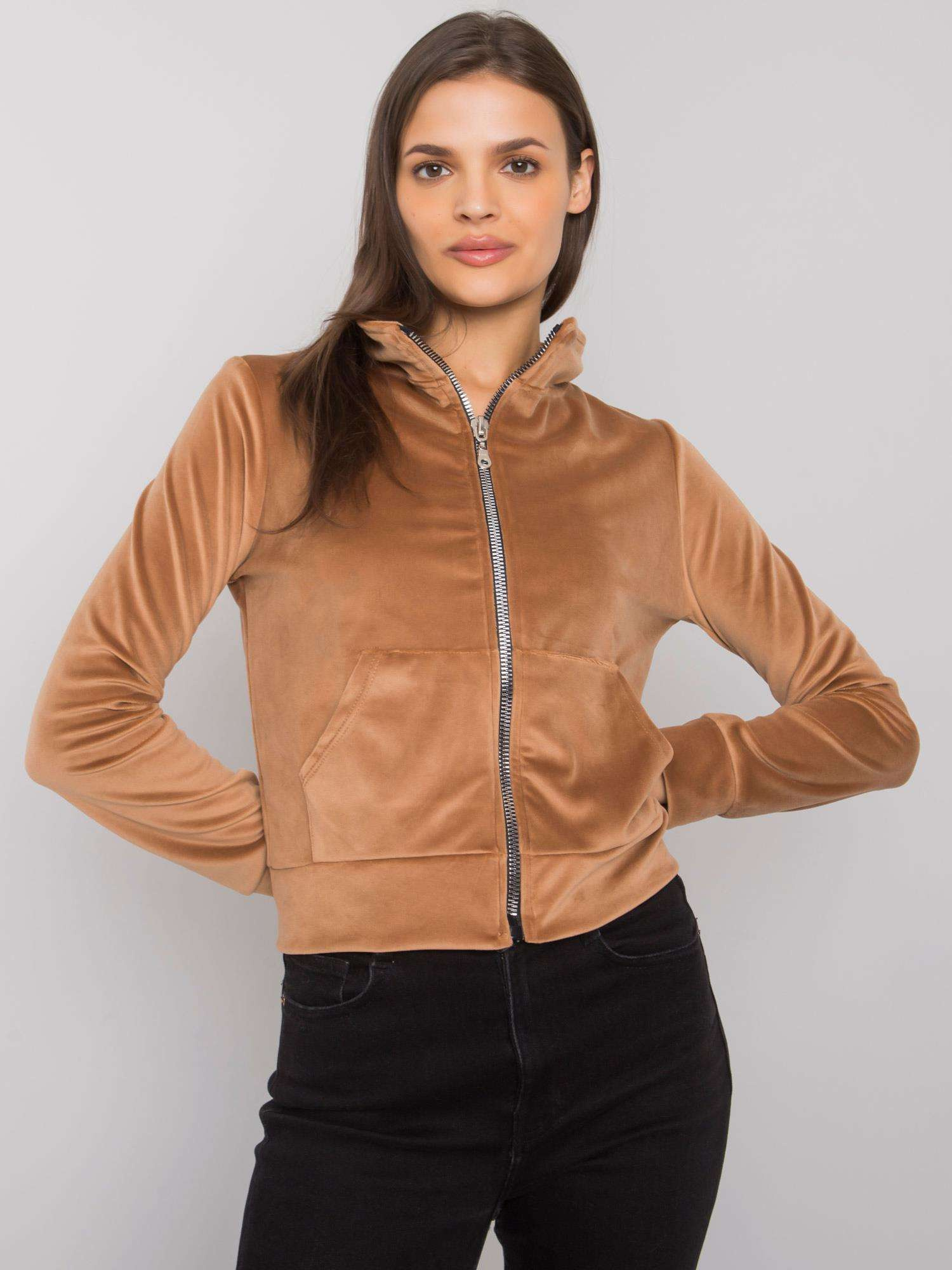Camelowa welurowa bluza rozpinana Charley RUE PARIS