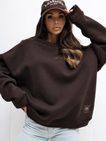 Czekoladowa dresowa bluza basic z ociepleniem RUE PARIS 