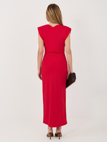 Czerwona midi sukienka z kopertowym dekoltem RUE PARIS 